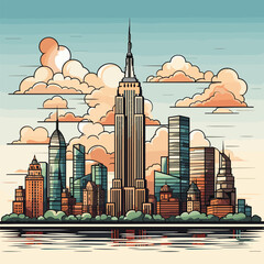 Wall Mural - Empire State Building. Empire State Building hand-drawn comic illustration. Vector doodle style cartoon illustration