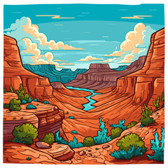 Sticker - Grand Canyon. Grand Canyon hand-drawn comic illustration. Vector doodle style cartoon illustration