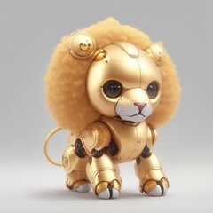 Wall Mural - cute tiny golden robotic lion, white background Generative AI