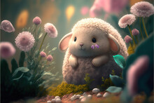 Adorable Sheep Among Flowers