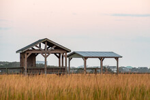Covered Docks Over The Saltwater Marsh In Pawley's Island South Carolina