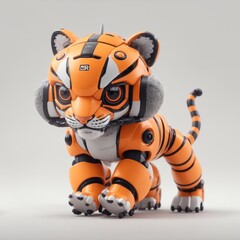 Wall Mural - cute tiny robotic tiger, white background Generative AI