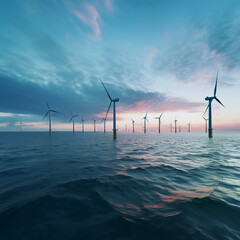 Poster - Wind farm in the sea. Generative AI.