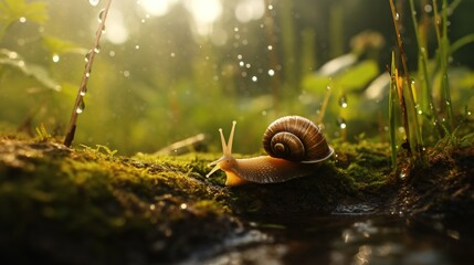 Close up of a Snail over a Nature Background, Animal Photography.