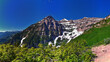 Timpanogos Peak back view hiking Primrose overlook Horse Spring Trail Wasatch Rocky Mountains, Utah. United States.
