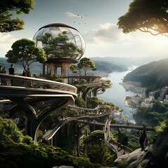 Wall Mural - green eco city concept, futuristic high-tech city with advanced infrastructure, science fiction city