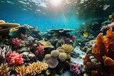 Fototapeta Fototapety do akwarium - Vibrant Underwater Coral Reef: Teeming Marine Life and Ecosystem, generative AI