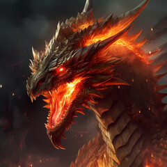  Dragon Character portrait, RPG, fantasy avatar. Digital painting illustration. Generative ai