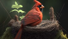 Northern Cardinal Bird And Baby Cardinal Realistic Ai Generated Art
