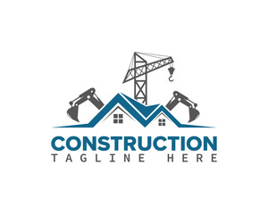 Wall Mural - Excavator and crane real estate construction company vector logo design.