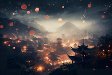 Illustration Of The Enchantment Of The Mid-Autumn Festival, A Celebration Filled With Moonlit Joy, Delicious Treats, And Cherished Traditions. Generative AI
