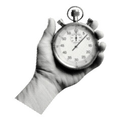 hand holding a stopwatch isolated in retro halftone black and white collage element for mixed media design vintage dotted pop art style grunge punk crazy