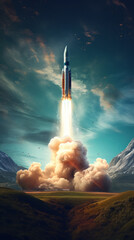 Wall Mural - A rocket launching into the sky with powerful force