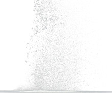Tapioca Starch Flour Fly Explosion, White Powder Tapioca Starch Fall Down In Air. Seasoning Flour Powder Is Element Material. Eyeshadow Crush Make Up. Black Background Isolated Selective Focus Blur