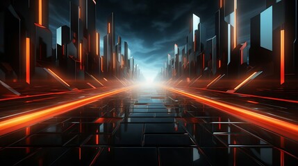 Poster - Technological Abstract Red Neon Lines Background. Generative ai
