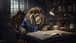 The King's Briefing: Lion in Suit at Tiny Desk