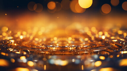 Wall Mural - gold circle bokeh, glitter, circle light neon, defocused, gold color, AI generated.