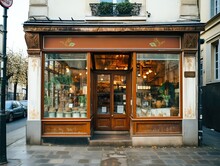 Retro Charming Storefront With Wood Carpentry And An Elegant Vintage Feel, Generative AI