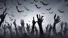 Halloween Night Background Of Numerous Scary And Creepy Zombie Hands Rising From Dark Shadows, Creating A Spooky Atmosphere Ideal For Horror Themed Celebrations And Events.jpg