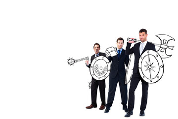 Poster - Digital png photo of caucasian businessmen with weapon on transparent background