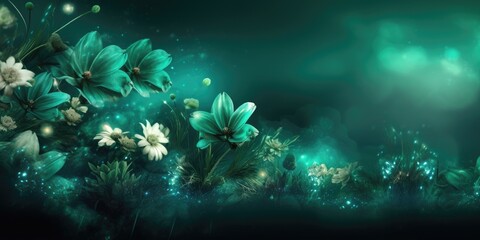 Beautiful abstract green night photo floral design background banner. beautiful Generative AI AIG32