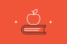 Geometric Apple With Book Illustration In Flat Style Design. Vector Illustration. 
