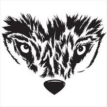 Vertical Black And White Wolf Head Isolated On A White Background