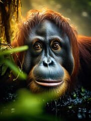 Wall Mural - Orangutan in its Natural Habitat, Wildlife Photography, Generative AI