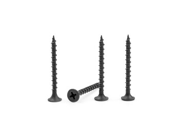 Wall Mural - Black self-tapping screws. Isolated on white.