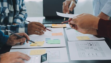 ux Graphic designer creative sketch planning application process development prototype wireframe for web mobile phone . User experience concept.