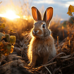 Poster - Rabbit in its Natural Habitat, Wildlife Photography, Generative AI