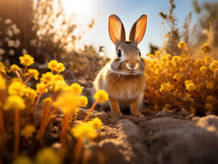 Poster - Rabbit in its Natural Habitat, Wildlife Photography, Generative AI