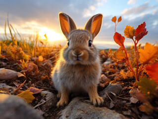 Wall Mural - Rabbit in its Natural Habitat, Wildlife Photography, Generative AI