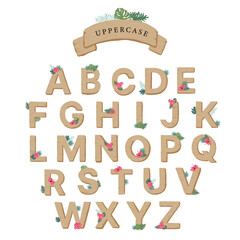 Wall Mural - Wood pattern alphabet letter.uppercase graphic font