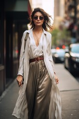 Wall Mural - Neutral-toned Outfit Featuring a Silk Slip Dress, Generative AI