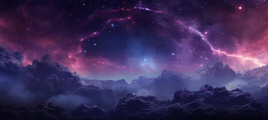 A Purple and Blue Nebula Viewed From the Surface of a Planet or Moon