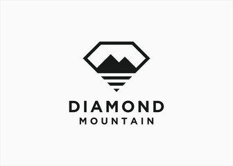 Wall Mural - diamond with mountain logo design vector silhouette illustration