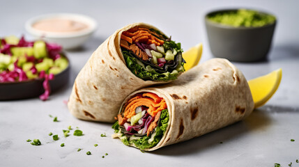 Vegan vegetable wraps, ready to eat, close up