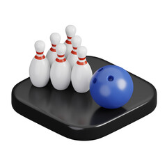 Wall Mural - Blue bowling ball with pin isolated. Sports, fitness and game symbol icon. 3d Render illustration.