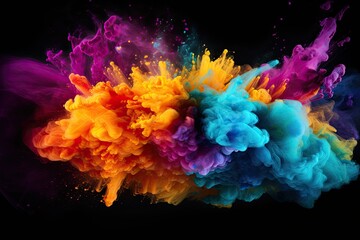 Poster - Colorful ink in water isolated on black background. Abstract colored background, Abstract colorful powder explosion on black background. Colored cloud. Colorful dust explode, AI Generated
