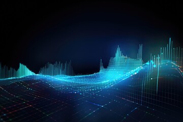 Poster - abstract digital equalizer technology concept, 3d render illustration background, Abstract technology background. Big data visualization. Graphic concept for your design, AI Generated