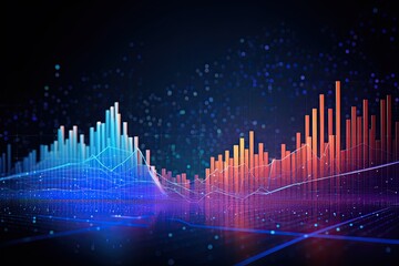 Poster - financial chart on technology abstract background. 3d rendering toned image, Abstract technology background. Big data visualization. Graphic concept for your design, AI Generated