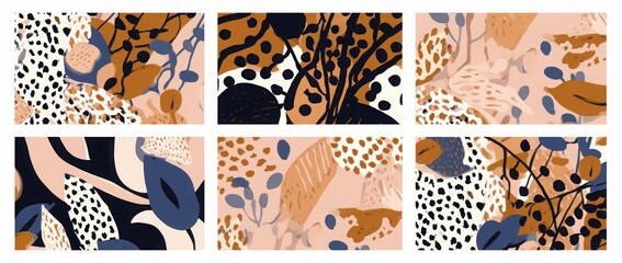 Hand drawn boho trendy abstract pattern set. Fashionable template for design. Modern cartoon style, Generative AI