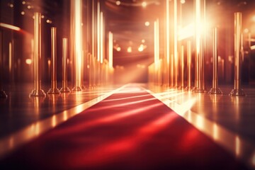 Red carpet with lights in the spotlight