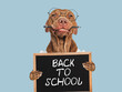 © Svetlana - Back to school. Cute puppy and blackboard with inscription. Close-up, isolated background. Studio shot, day light. Concept of care, education, obedience training and raising of pet