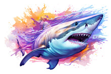 Colorful Shark Poster Illustration Isolated On White Background