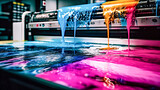 Fototapeta Zachód słońca - CMYK colors, printing house. Generative AI technology.