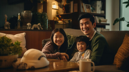 Wall Mural - Asian happy family in the living room