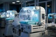 © bluebeat76 - Intensive care unit, incubator for premature born, ventilator for artificial lung ventilation. Generative Ai