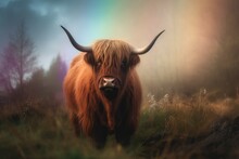 Highland Cow Rainbow. Generate Ai